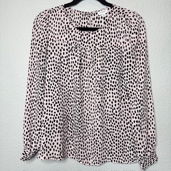 J. Crew Tops - J. Crew Pink Dot Feminine Blouson Long Sleeve Blouse X-Small